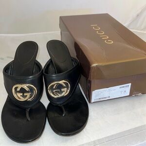 Gucci Black Heels with Gold Accents